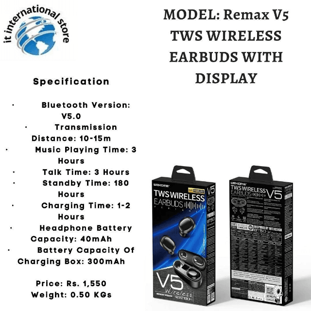 Remax V5 TWS WIRELESS EARBUDS WITH DISPLAY