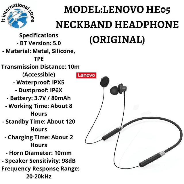 Lenovo HE05 Neckband Headphone (Original)