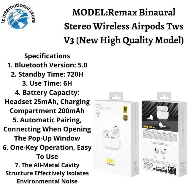 Remax Binaural Stereo Wireless Airpods Tws V3