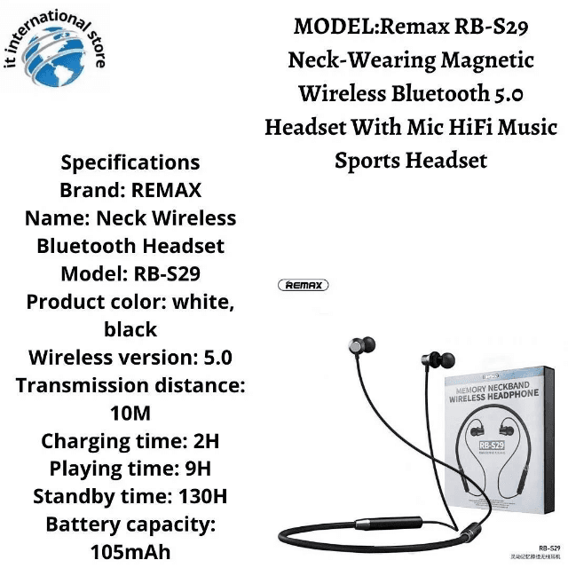 Remax RB-S29 Neck-Wearing Magnetic Wireless Bluetooth 5.0