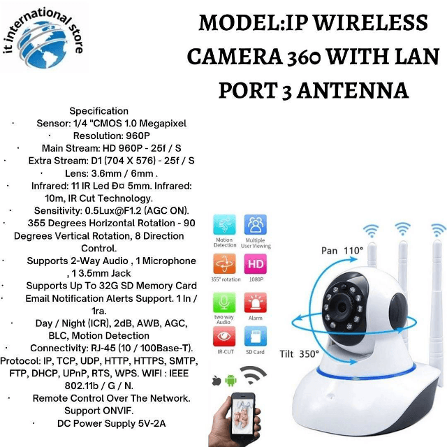 IP Wireless Camera 360 With Lan Part3 Antenna
