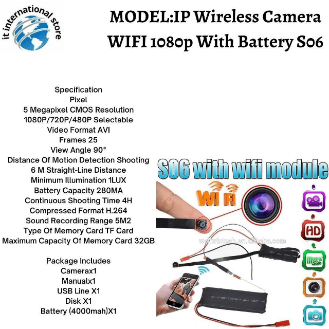 IP Wireless Camere Wifi 1080p With Battery s06