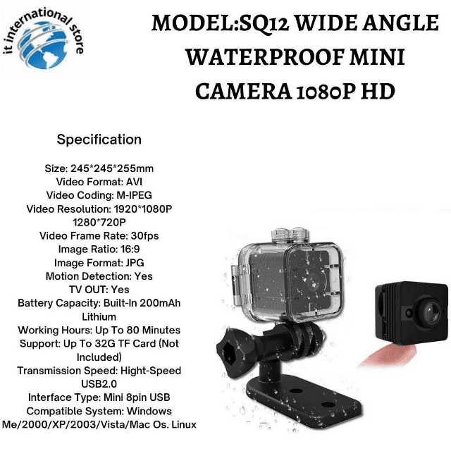 SQ12 Wide Angle Waterproof Mini Camera 1080p