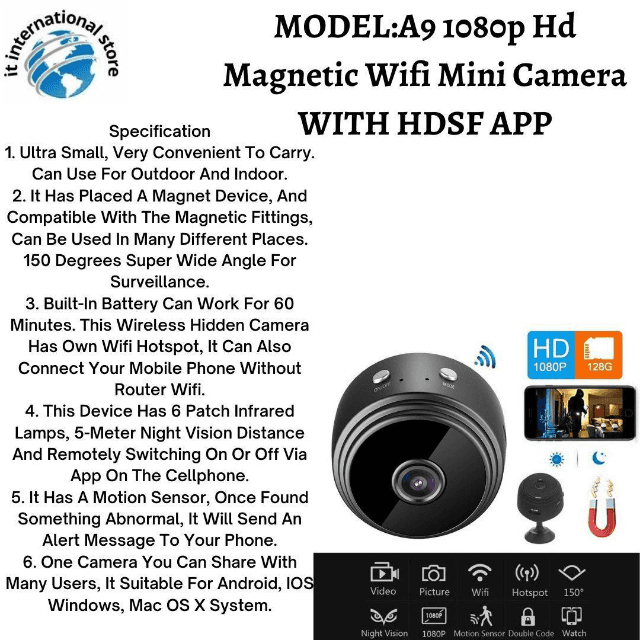 A9 1080p Magnetic Wifi Mini Camera With HDSF App