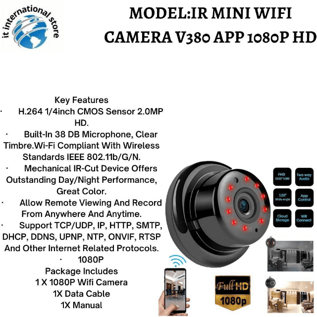 IR Mini Wifi Camera V380 App 1080p