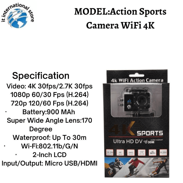 Action Sports Camera Wifi 4K