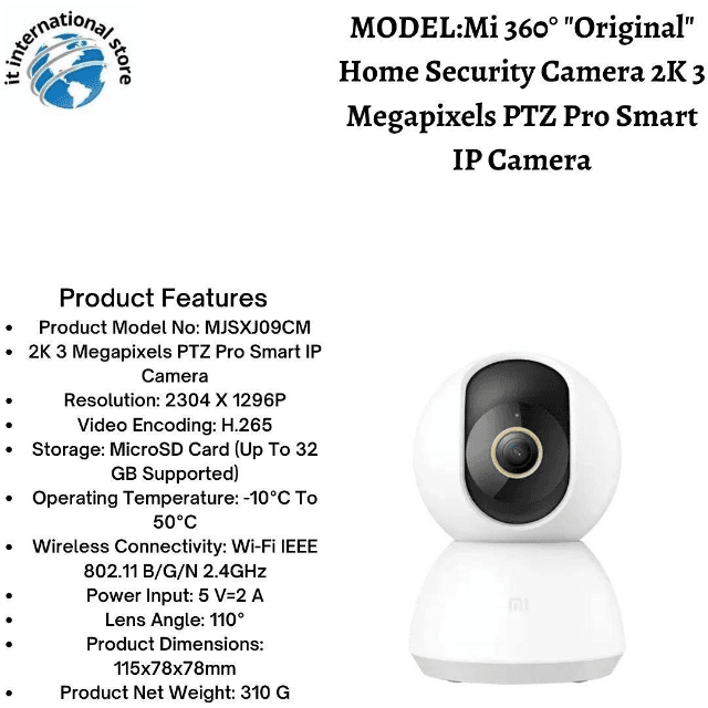 Mi 360 Home Security Camera 2k, 3 Megapixels PTZ Pro